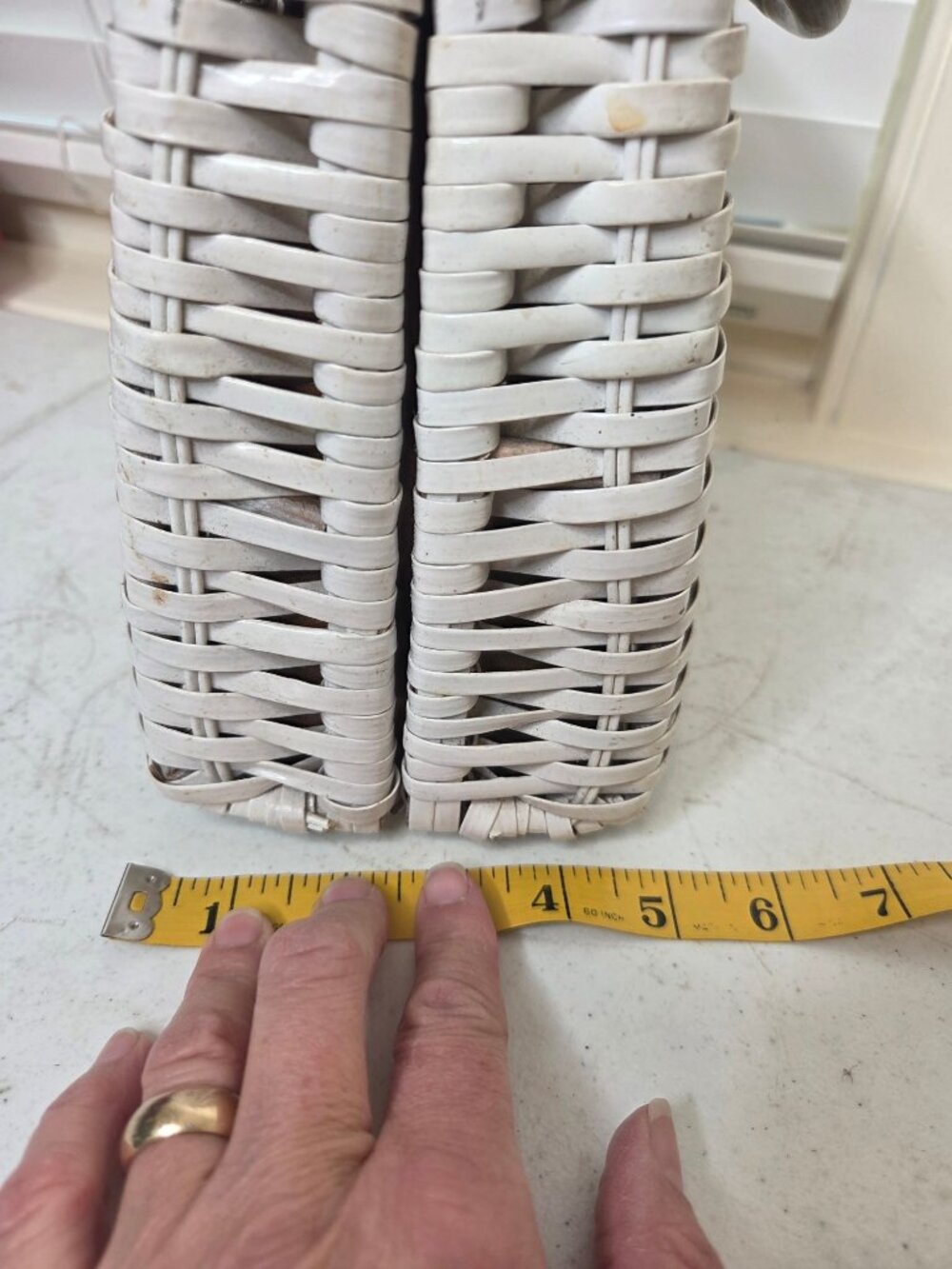 VTG orig Handmade White wicker Woven Handbag 1950s Bamboo Handle RETRO classic - Picture 4 of 9